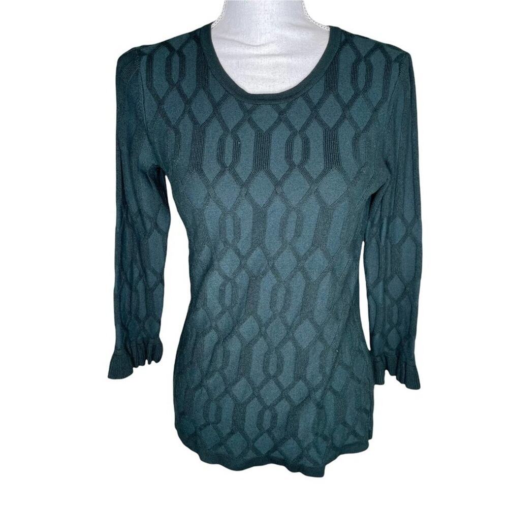 Karl Lagerfeld deep green cable knot ruffle sweater women’s small